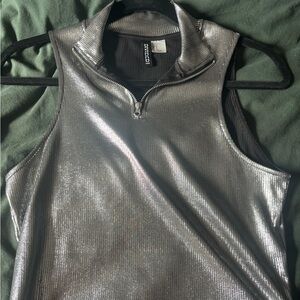 H&M Divided Metallic Silver Zip-Up Top
